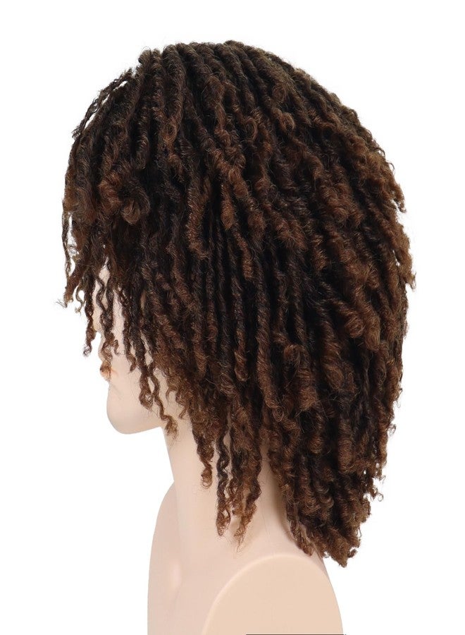 GNIMEGIL Ombre Brown Dreadlocks Wigs for Men Medium Length Afro Hairstyle Fake Braids Wig with Bangs in Synthetic Hair T1B/30 Color Dreads Wig Braided 14 inch - Image 4